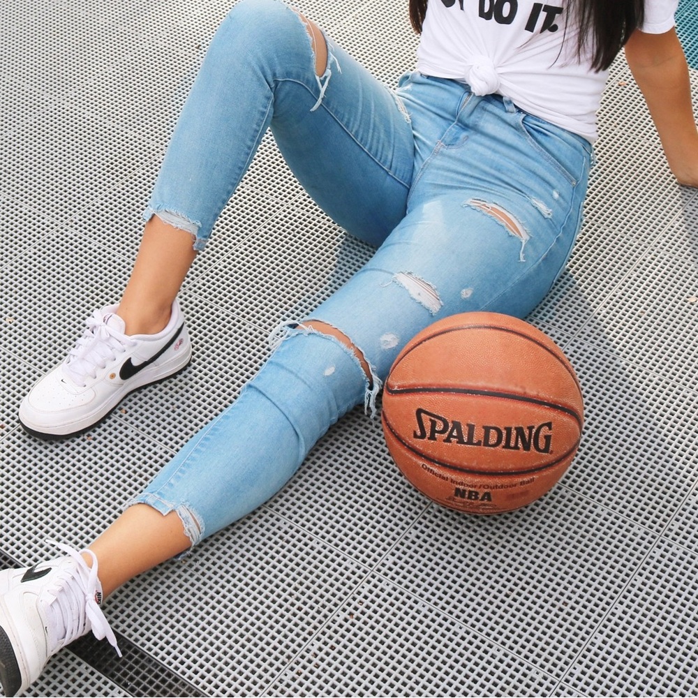 Garage Light Blue Distressed Skinny Jeans